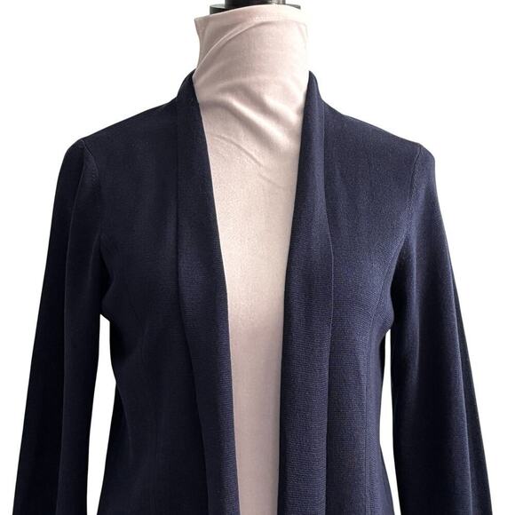 Eileen Fisher Silk Cotton Blend Drape Cardigan Navy Blue Size Medium - Picture 2 of 8